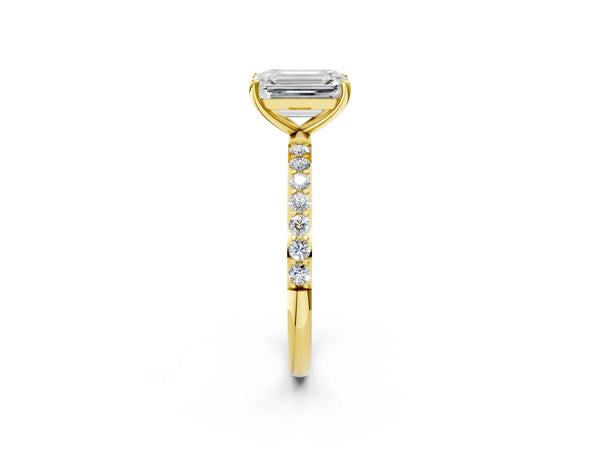 Yellow gold Emerald Cut Diamond Pavé Band Solitaire Ring with Four-Prong Setting_62