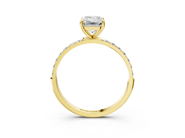 Yellow gold Emerald Cut Diamond Pavé Band Solitaire Ring with Four-Prong Setting_69