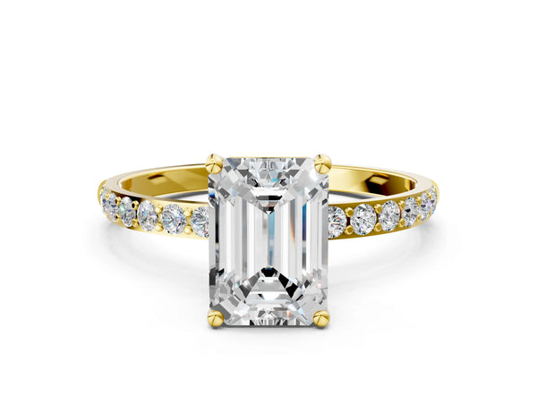 Yellow gold Emerald Cut Diamond Pavé Band Solitaire Ring with Four-Prong Setting_72