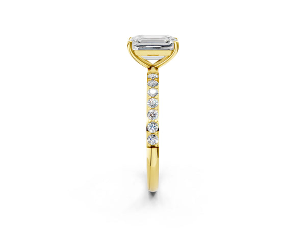 Yellow gold Emerald Cut Diamond Pavé Band Solitaire Ring with Four-Prong Setting_86