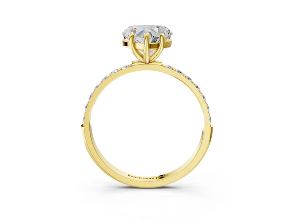 Yellow gold Heart Cut Diamond Pavé Band Solitaire Ring with Four-Prong Setting_87
