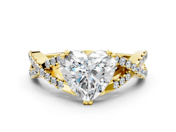 Yellow gold Heart Solitaire Twist Band with Pavé Setting and Four-Prong Setting_24