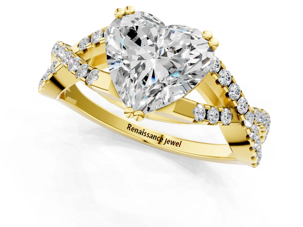 Yellow gold Heart Solitaire Twist Band with Pavé Setting and Four-Prong Setting_49