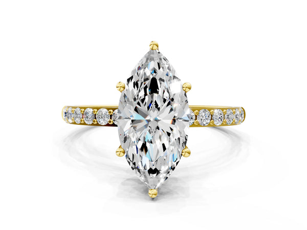 Yellow gold Marquise Cut Diamond Pavé Band Solitaire Ring with Four-Prong Setting_60