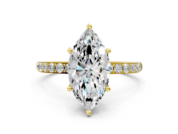 Yellow gold Marquise Cut Diamond Pavé Band Solitaire Ring with Four-Prong Setting_66