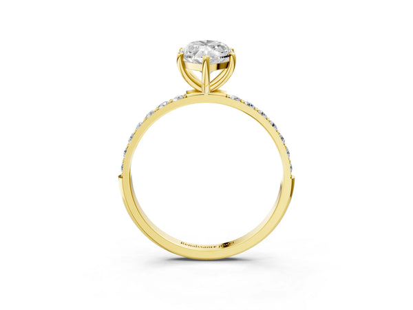Yellow gold Marquise Cut Diamond Pavé Band Solitaire Ring with Four-Prong Setting_75