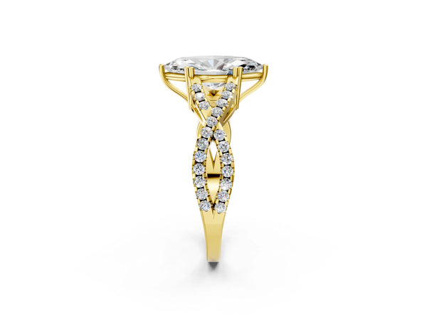 Yellow gold Marquise Solitaire Twist Band with Pavé Setting and Four-Prong Setting_32