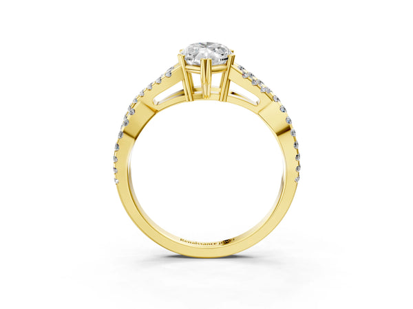 Yellow gold Marquise Solitaire Twist Band with Pavé Setting and Four-Prong Setting_33