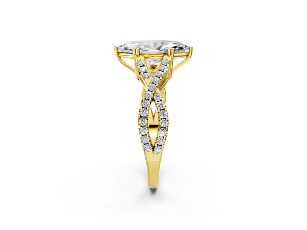 Yellow gold Marquise Solitaire Twist Band with Pavé Setting and Four-Prong Setting_38