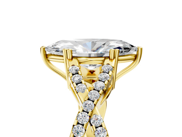 Yellow gold Marquise Solitaire Twist Band with Pavé Setting and Four-Prong Setting_41