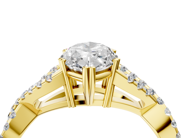 Yellow gold Marquise Solitaire Twist Band with Pavé Setting and Four-Prong Setting_4
