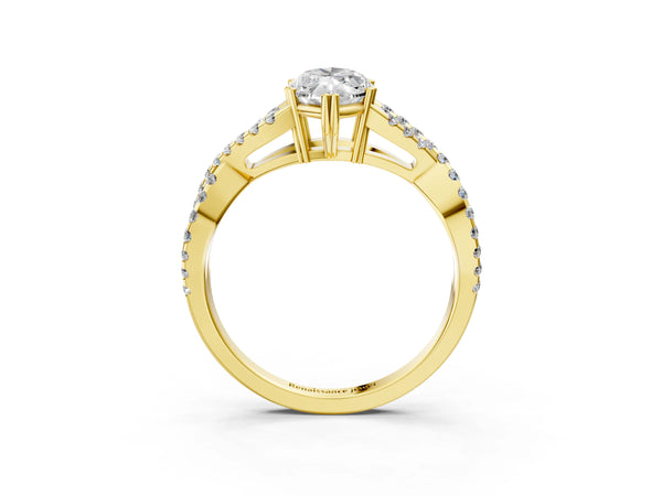 Yellow gold Marquise Solitaire Twist Band with Pavé Setting and Four-Prong Setting_51