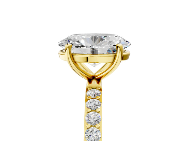 Yellow gold Oval Cut Diamond Pavé Band Solitaire Ring with Four-Prong Setting_101