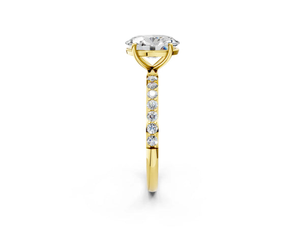 Yellow gold Oval Cut Diamond Pavé Band Solitaire Ring with Four-Prong Setting_26