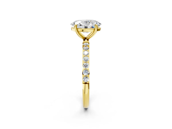 Yellow gold Oval Cut Diamond Pavé Band Solitaire Ring with Four-Prong Setting_32