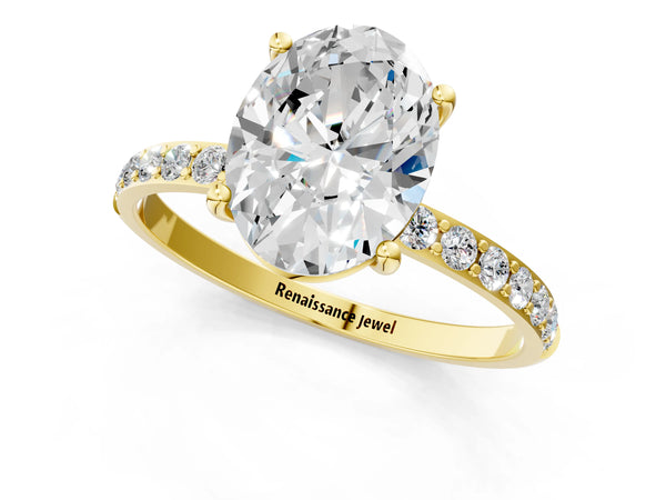 Yellow gold Oval Cut Diamond Pavé Band Solitaire Ring with Four-Prong Setting_49