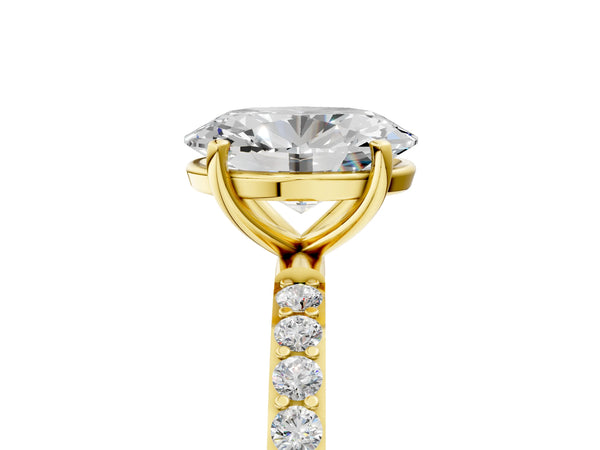 Yellow gold Oval Cut Diamond Pavé Band Solitaire Ring with Four-Prong Setting_77
