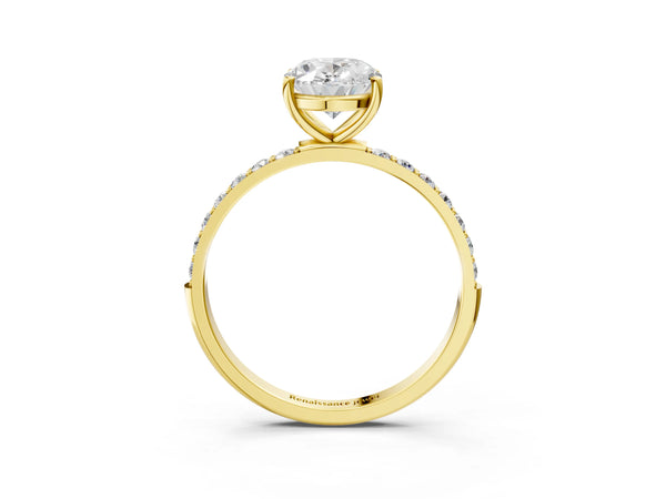 Yellow gold Oval Cut Diamond Pavé Band Solitaire Ring with Four-Prong Setting_99