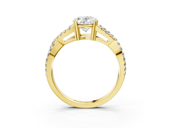 Yellow gold Oval Solitaire Twist Band with Pavé Setting and Four-Prong Setting_3