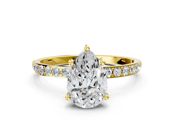 Yellow gold Pear Cut Diamond Pavé Band Solitaire Ring with Four-Prong Setting_30