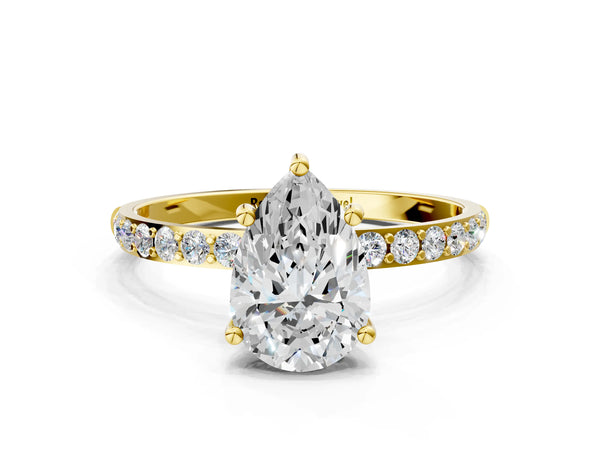 Yellow gold Pear Cut Diamond Pavé Band Solitaire Ring with Four-Prong Setting_36
