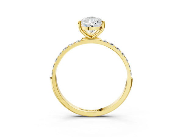 Yellow gold Pear Cut Diamond Pavé Band Solitaire Ring with Four-Prong Setting_87