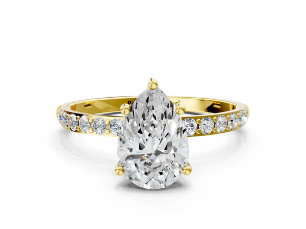 Yellow gold Pear Cut Diamond Pavé Band Solitaire Ring with Four-Prong Setting_96