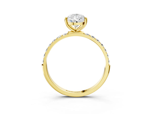 Yellow gold Pear Cut Diamond Pavé Band Solitaire Ring with Four-Prong Setting_99
