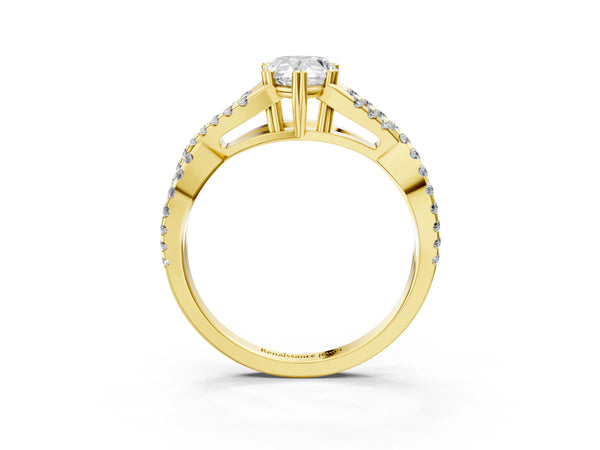 Yellow gold Pear Solitaire Twist Band with Pavé Setting and Four-Prong Setting_39