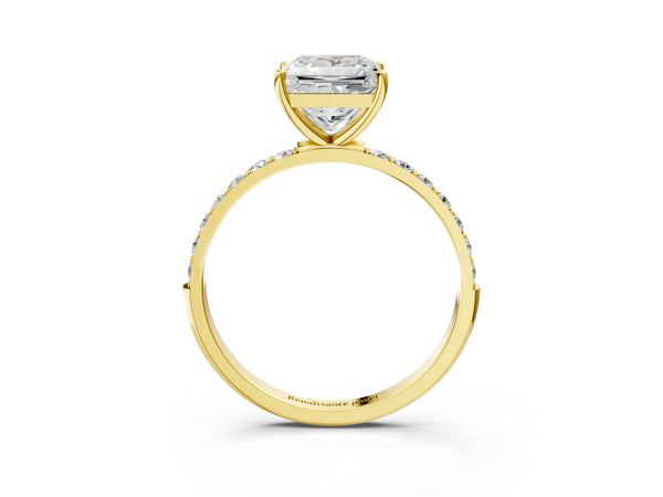 Yellow gold Princess Cut Diamond Pavé Band Solitaire Ring with Four-Prong Setting_105