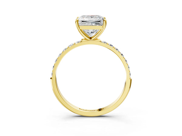 Yellow gold Princess Cut Diamond Pavé Band Solitaire Ring with Four-Prong Setting_39