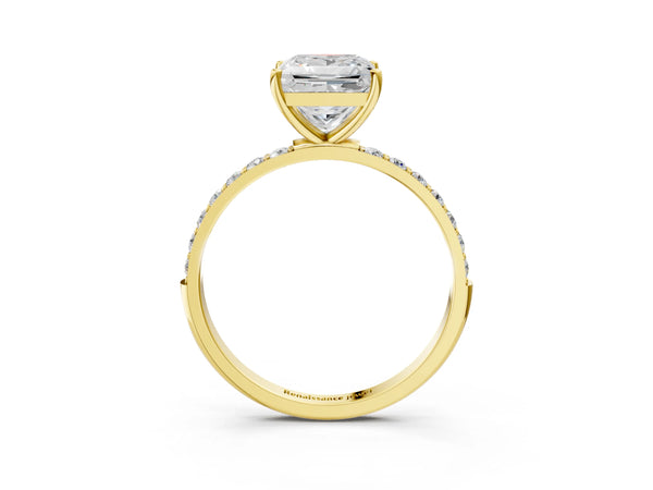 Yellow gold Princess Cut Diamond Pavé Band Solitaire Ring with Four-Prong Setting_51