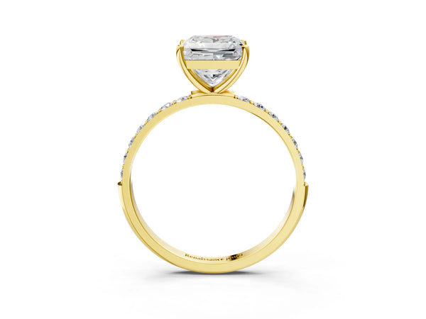 Yellow gold Princess Cut Diamond Pavé Band Solitaire Ring with Four-Prong Setting_63