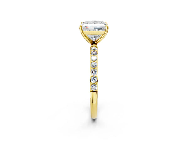 Yellow gold Princess Cut Diamond Pavé Band Solitaire Ring with Four-Prong Setting_68