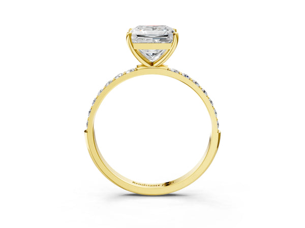 Yellow gold Princess Cut Diamond Pavé Band Solitaire Ring with Four-Prong Setting_75