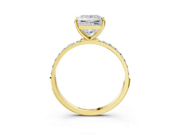 Yellow gold Princess Cut Diamond Pavé Band Solitaire Ring with Four-Prong Setting_81