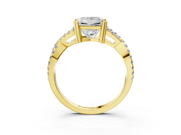 Yellow gold Princess Solitaire Twist Band with Pavé Setting and Four-Prong Setting_63