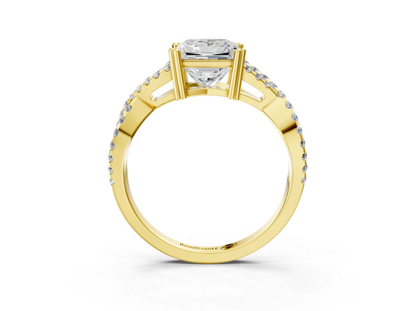 Yellow gold Princess Solitaire Twist Band with Pavé Setting and Four-Prong Setting_69