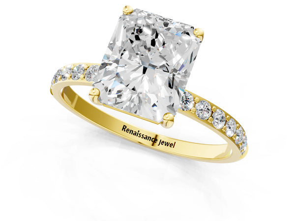 Yellow gold Radiant Cut Diamond Pavé Band Solitaire Ring with Four-Prong Setting_37