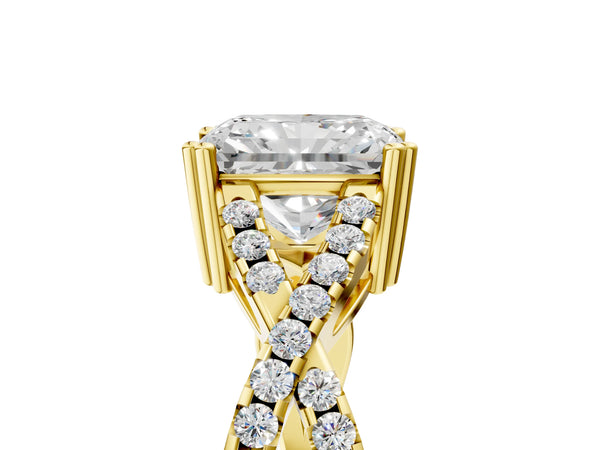 Yellow gold Radiant Solitaire Twist Band with Pavé Setting and Four-Prong Setting_29