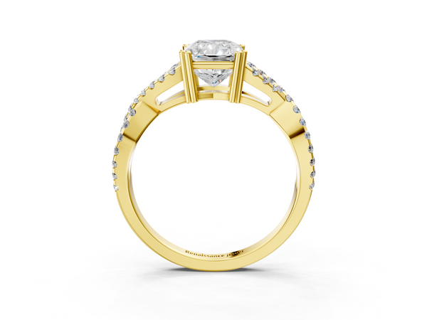Yellow gold Radiant Solitaire Twist Band with Pavé Setting and Four-Prong Setting_3