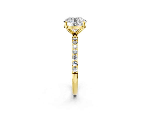 Yellow gold Round Cut Diamond Pavé Band Solitaire Ring with Four-Prong Setting_14