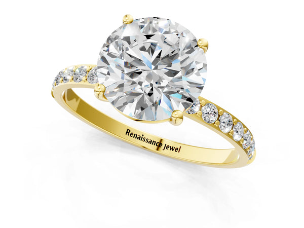 Yellow gold Round Cut Diamond Pavé Band Solitaire Ring with Four-Prong Setting_25