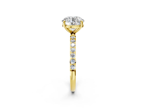 Yellow gold Round Cut Diamond Pavé Band Solitaire Ring with Four-Prong Setting_26