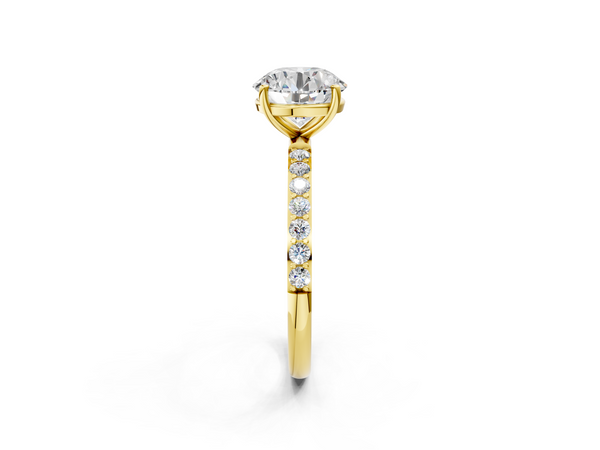 Yellow gold Round Cut Diamond Pavé Band Solitaire Ring with Four-Prong Setting_2