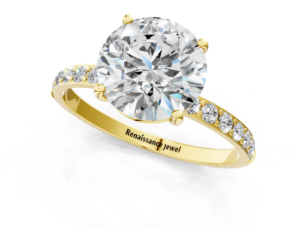 Yellow gold Round Cut Diamond Pavé Band Solitaire Ring with Four-Prong Setting_49