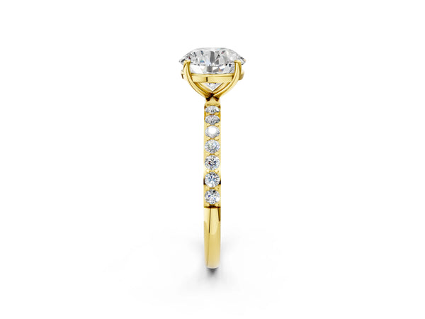 Yellow gold Round Cut Diamond Pavé Band Solitaire Ring with Four-Prong Setting_62