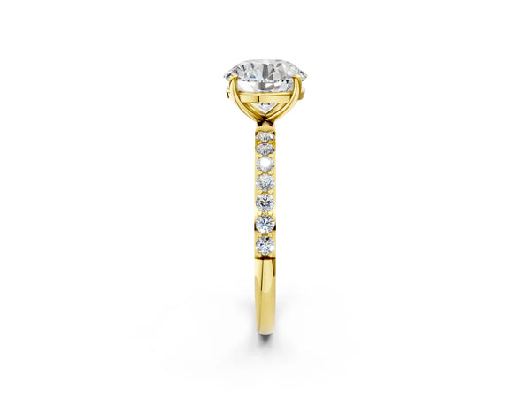 Yellow gold Round Cut Diamond Pavé Band Solitaire Ring with Four-Prong Setting_74