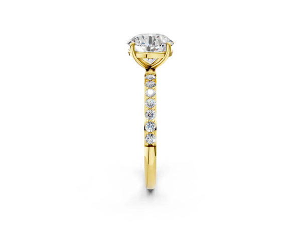 Yellow gold Round Cut Diamond Pavé Band Solitaire Ring with Four-Prong Setting_86