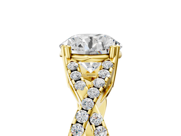 Yellow gold Round Solitaire Twist Band with Pavé Setting and Four-Prong Setting_41